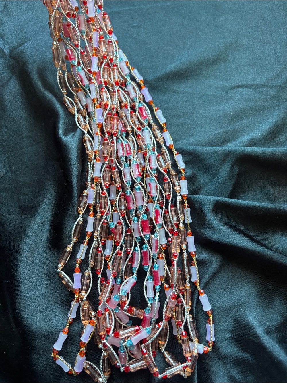 Multi-Strand Beaded Women’s waistbands in Pink, Red and Gold